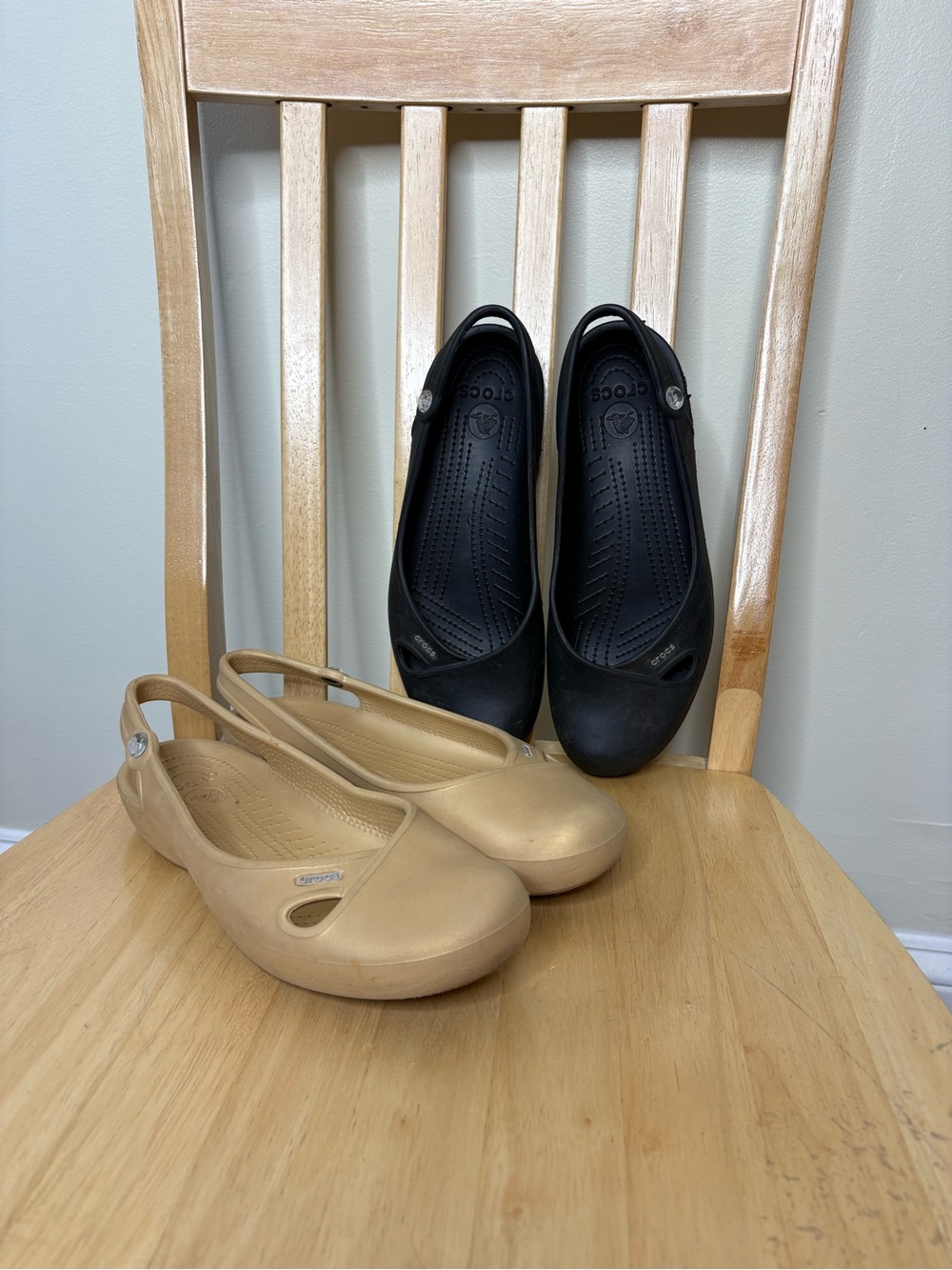 CROCS two pairs of Women's Slip on Flat Slingback Flats — Black & Gold 11